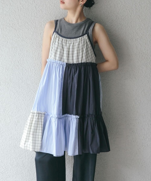 パッチワークミニキャミワンピース　KBF KBF ワンピース パッチワークミニキャミワンピース : ZOZOTOWN