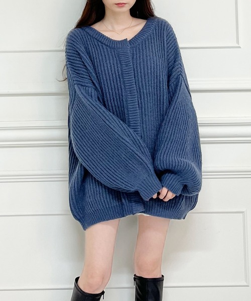 「MIIA」 ニットカーディガン FREE ネイビー レディース_画像2