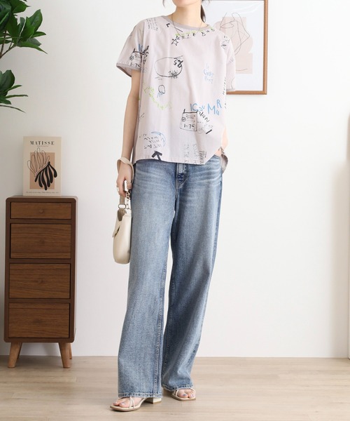 tシャツ BRODIAEA 手書き風プリント半袖Tシャツ 東雲ちりめん