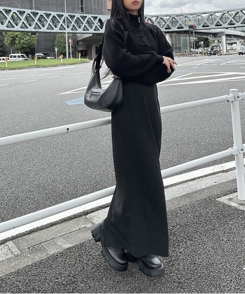 1090 オスカリート ブラックノースリーブカットワークロングワンピース