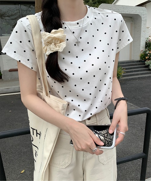 tシャツ ドット柄Tシャツ レディース