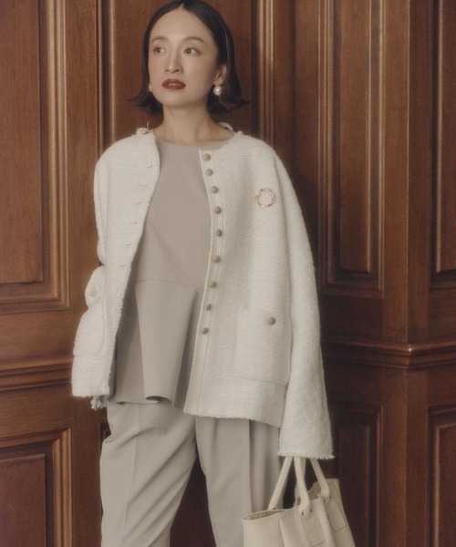 アビ PUAL CE CIN ノーカラージャケット pual ce cin 「PUAL CE CIN」 ノーカラージャケット FREE アイボリー