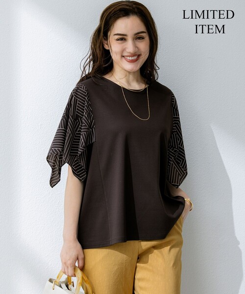 tシャツ 「Lサイズ限定/洗える」スカーフプリントコンビ スリーブ