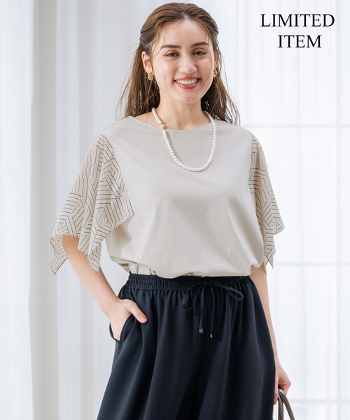 tシャツ 「Lサイズ限定/洗える」スカーフプリントコンビ スリーブデザイン カットソー レディース