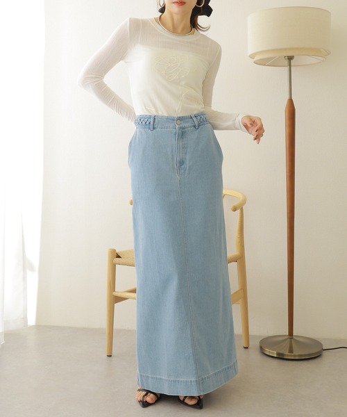 デニムスカート waist design denim long skirt /ウエストデザイン