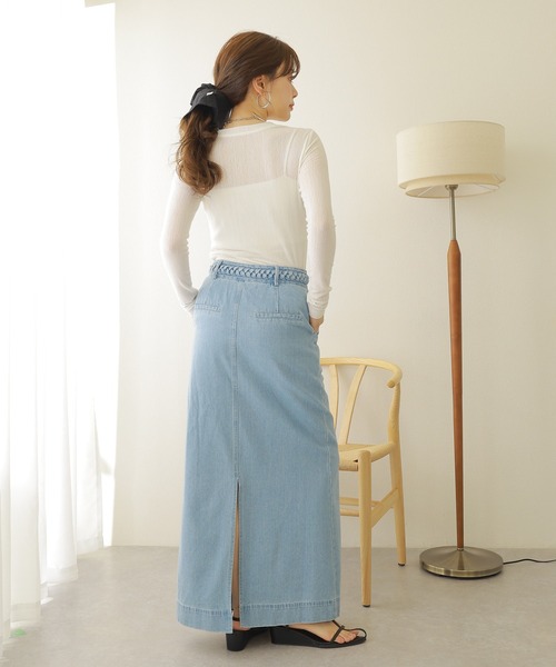 デニムスカート waist design denim long skirt /ウエストデザイン