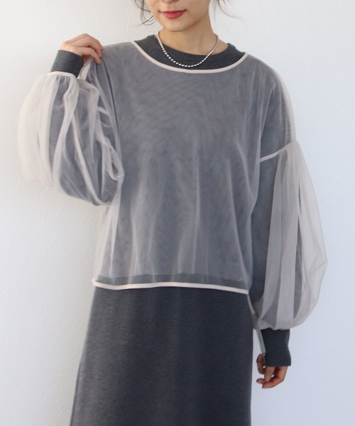 tシャツ 「前後2WAY」シアーチュールカットソー レディース