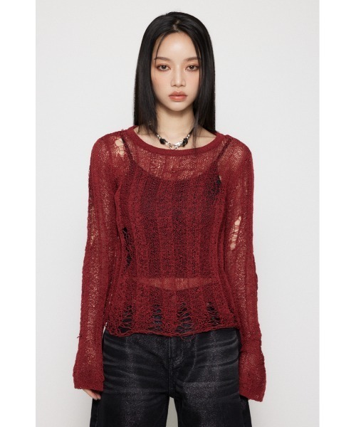 ニット/セーター slit neck loose knit Knuth Marf - スリットネック ルーズニット (グレー) slit neck loose