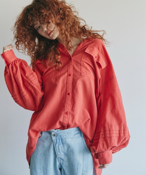 「GENE HEAVENS」 長袖ブラウス ONE SIZE レッド レディース