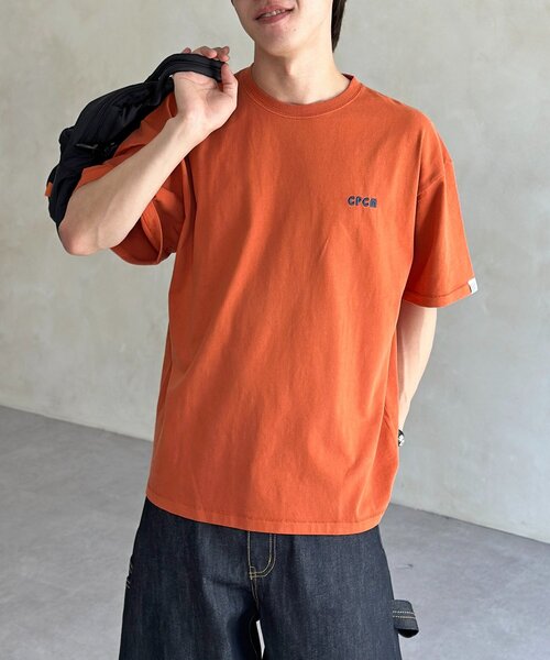 STONE  EMBROIDERY オレンジ　tシャツ 刺繍 CPCM（シーピーシーエム） tシャツ 半袖 CPCM1ポイント刺繍T