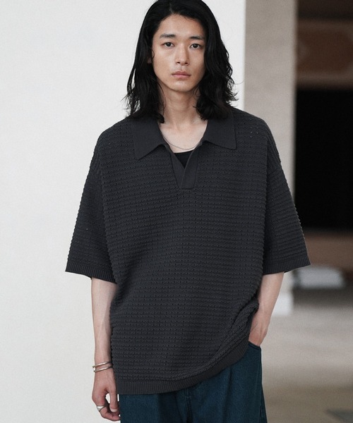 「WYM LIDNM」 半袖ニット L グレー メンズ