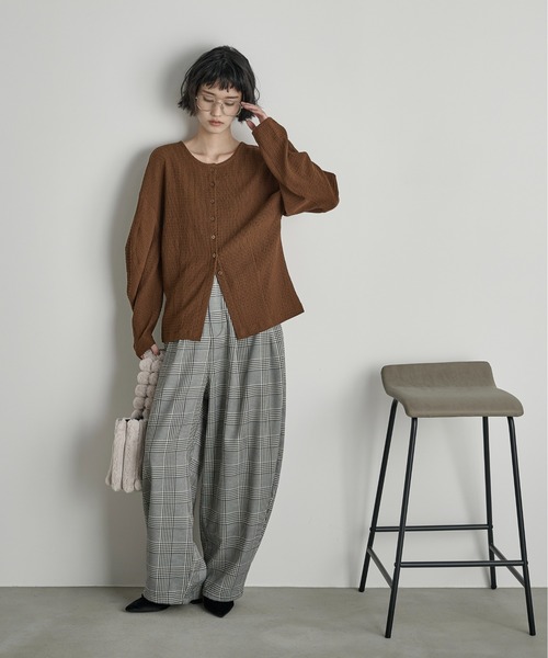 45rスカーフ　カーディガン　綿　更紗　2way シャツ　七分袖 THE Yon tシャツ 2WAYフォルムスリーブリップルジャガードカーディガン