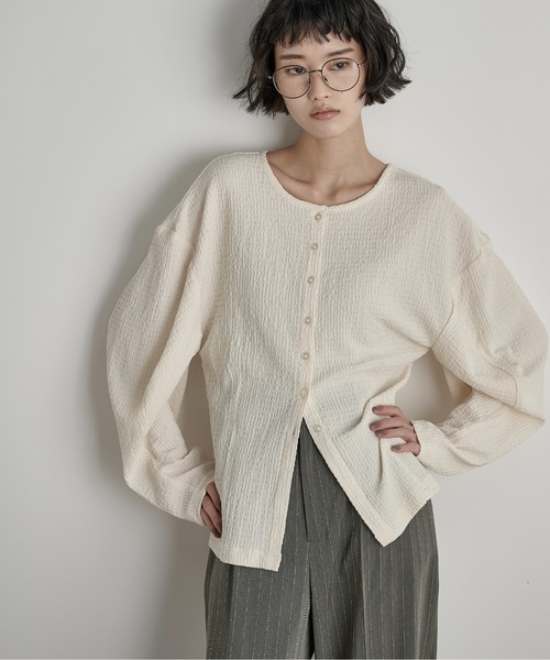 THE Yon tシャツ 2WAYフォルムスリーブリップルジャガードカーディガン