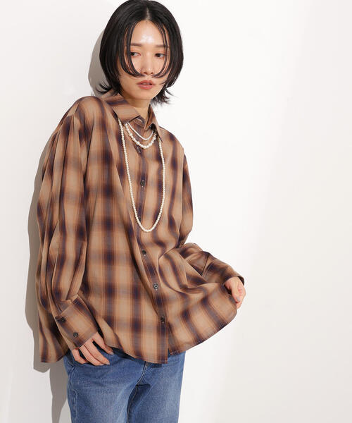 新品未使用　beauty &youth ブラウンチェック柄オーバーサイズシャツ N.Natural Beauty Basic（エヌ ナチュラルビューティーベーシック