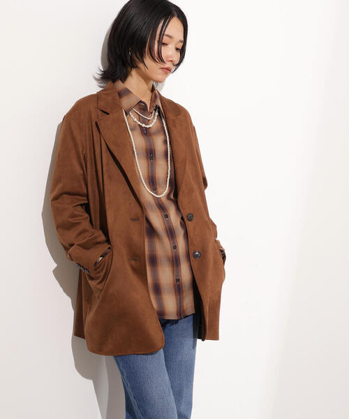 新品未使用　beauty &youth ブラウンチェック柄オーバーサイズシャツ aimoha（アイモハ） ブラウス シャツ チェック柄オーバーシャツ