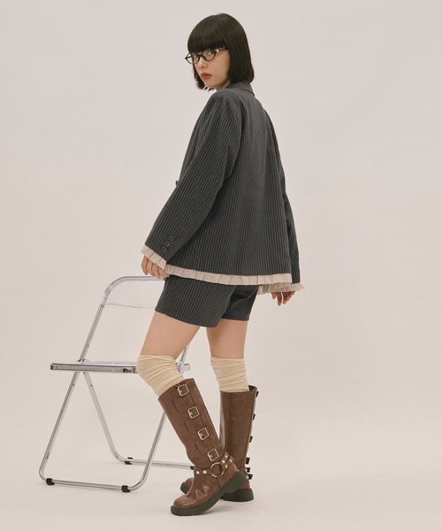 loin nuit フリルジャケット グレー ストライプ loin nuit ジャケット テーラードジャケット frill layered