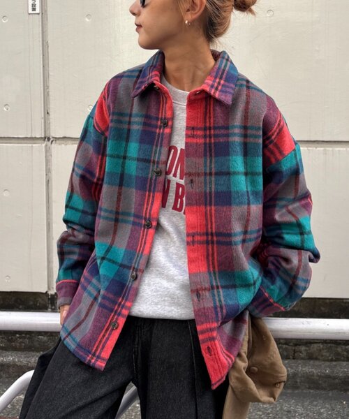 DISCUS ブラウス シャツ 「DISCUS」シャギーチェックシャツジャケット