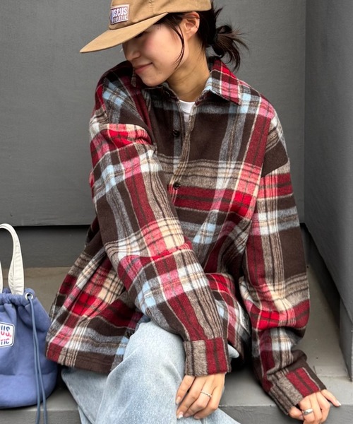 DISCUS ブラウス シャツ 「DISCUS」シャギーチェックシャツジャケット