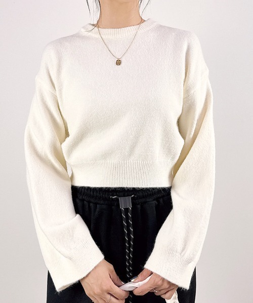 ニット+セーター RANCLIC volume sleeve short knit CLOTHY ニット セーター 「すっきり脚長効果」ショート丈ボリューム袖