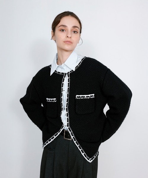 DRAW カーディガン DRAW(ドロー) / ツイード風ニットカーディガン