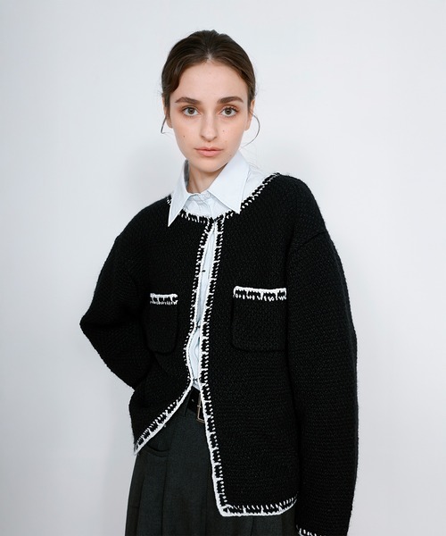 DRAW カーディガン DRAW(ドロー) / ツイード風ニットカーディガン