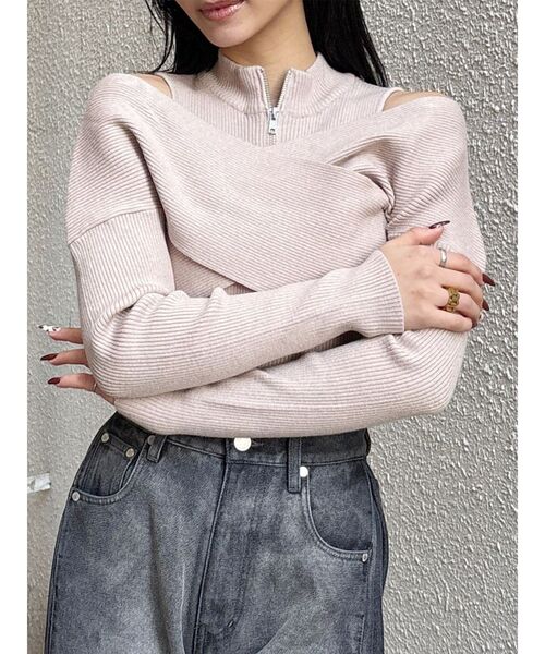 MURUA（ムルーア） ニット セーター カシュクールハーフジップトップス