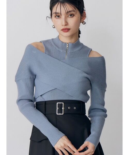 MURUA（ムルーア） ニット セーター カシュクールハーフジップトップス