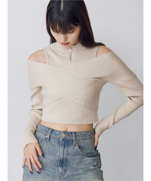 MURUA（ムルーア） ニット セーター カシュクールハーフジップトップス