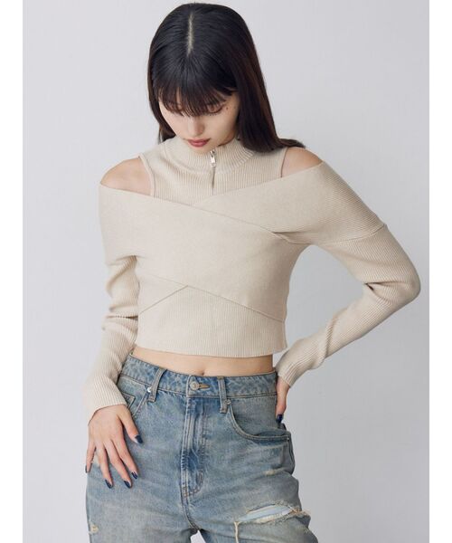 MURUA（ムルーア） ニット セーター カシュクールハーフジップトップス