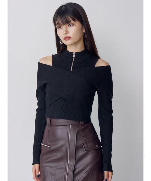 MURUA（ムルーア） ニット セーター カシュクールハーフジップトップス