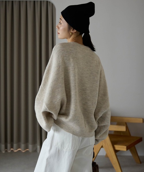 ポケット ニット セーター サガラ刺繍ロゴニットプルオーバー