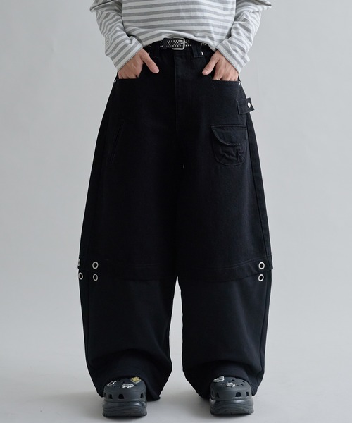 ワイドパンツ ジーンズ SWEAT PANEL BAGGY PANTS/スウェットパネル