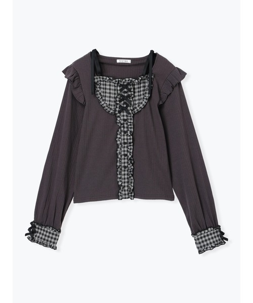 タグ付き✨　エイチナオトフリル　カットソー　半袖　レース　リボン　楽器　黒 NOEMIE（ノエミー） tシャツ リボンストラップヨークフリルカットソー