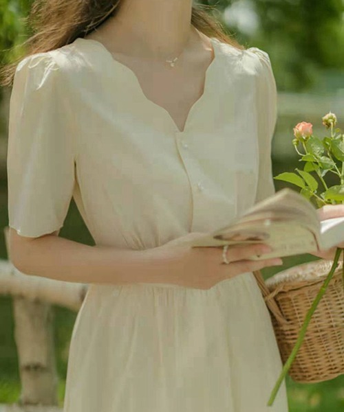 「Dream garden」 半袖ワンピース L オフホワイト レディース_画像5