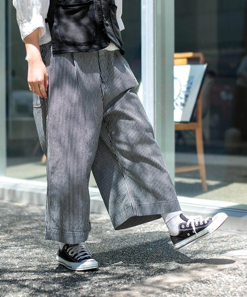 ジーンズ デニム デニムパンツ 「D.M.G / ディーエムジー」 ヒッコリー クロップドワイドパンツ レディース