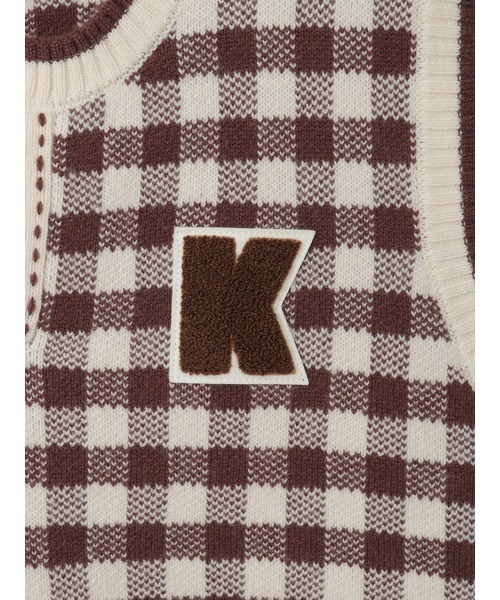 Karl Helmut ベスト ジレ Kロゴワッペン付きチェックニットベスト 