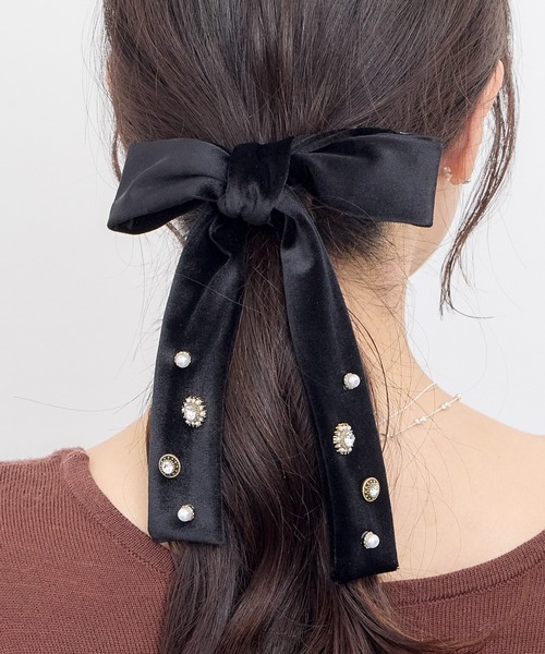 Heartdance（ハートダンス） ヘアクリップ 装飾付ベロアリボンフック
