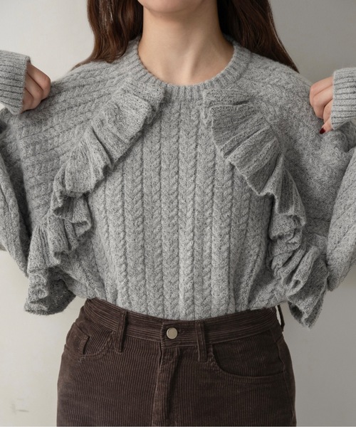 lawgy（ラウジー） ニット セーター cable frill raglan sleeve knit