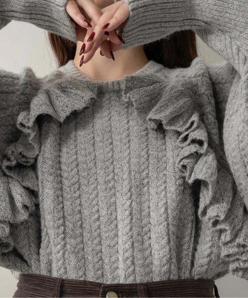 lawgy（ラウジー） ニット セーター cable frill raglan sleeve knit