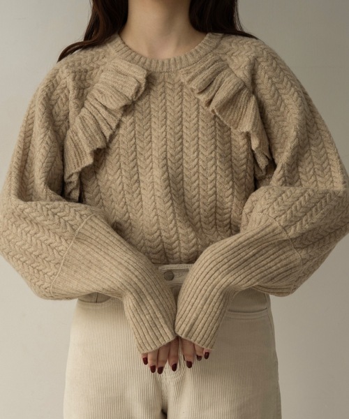 lawgy（ラウジー） ニット セーター cable frill raglan sleeve knit