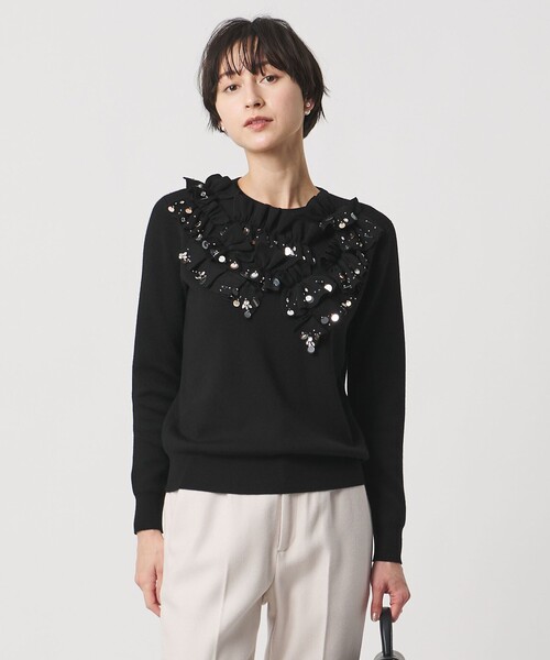 ユナイテッドアローズ　ニット　ビジュー　黒 UNITED ARROWS（ユナイテッドアローズ） ニット セーター フリル