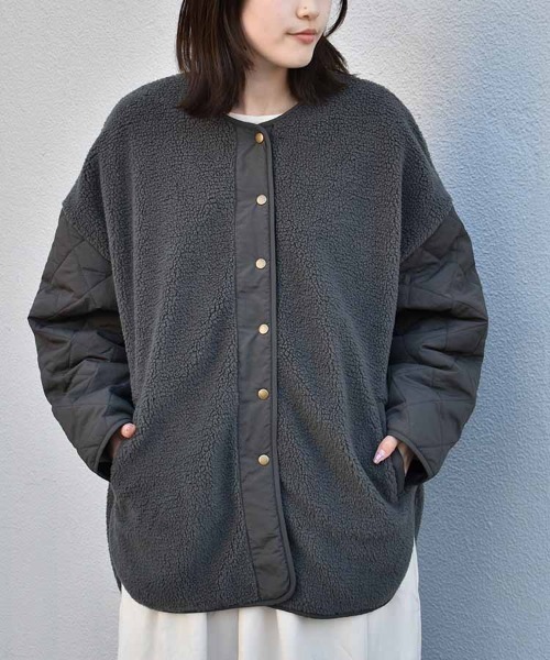 Bleu Bleuet（ブルーブルーエ） ジャケット ノーカラージャケット ボア