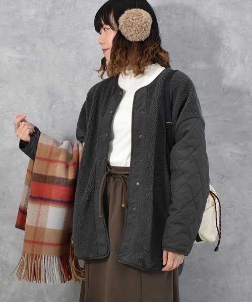 Bleu Bleuet（ブルーブルーエ） ジャケット ノーカラージャケット ボア