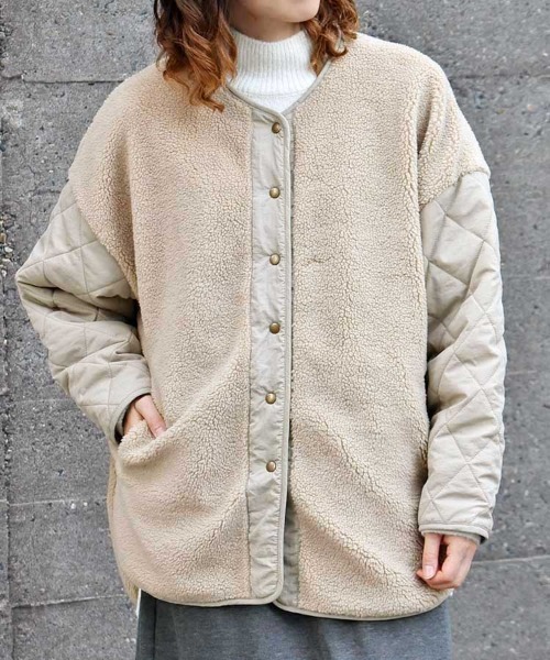 Bleu Bleuet（ブルーブルーエ） ジャケット ノーカラージャケット ボア