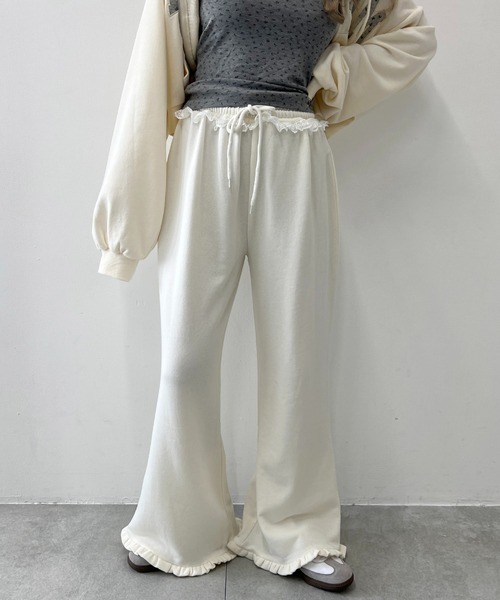パンツ 「セットアップ対象」フリルスウェットパンツ レディース