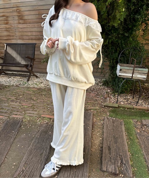 パンツ 「セットアップ対象」フリルスウェットパンツ レディース