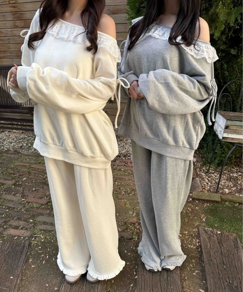 パンツ 「セットアップ対象」フリルスウェットパンツ レディース