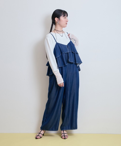 LHELBIE（レルビエ） サロペット オーバーオール デニムフリルキャミ 