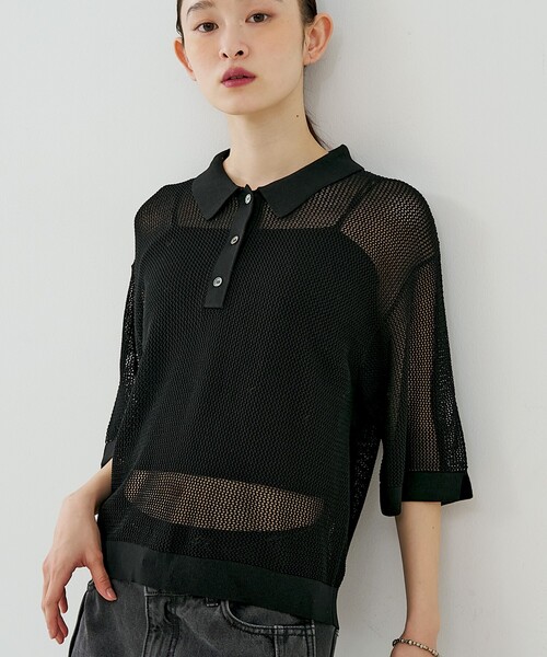 未使用 タグ付き Theory リネンメッシュ編み ポロニット size S NOMINE（ノミネ） サマーニット ニット セーター メッシュ ポロニット