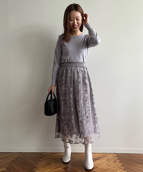 「couture brooch」 フレアスカート 38 グレー レディース_画像2